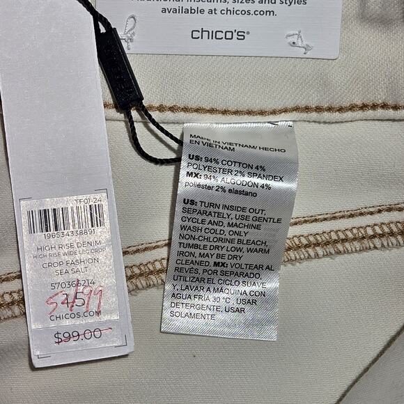 Chicos High Rise Wide Leg Cropped Ivory Denim Size 10 (1.5) 30" Waist 26" Inseam - Picture 6 of 9